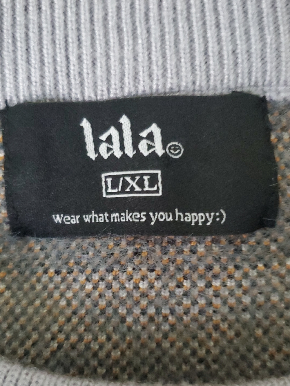 Lala Fur Real Checkerboard Sweater with Leopard Rabbit Motif - Gray & Lavender - Picture 2 of 7